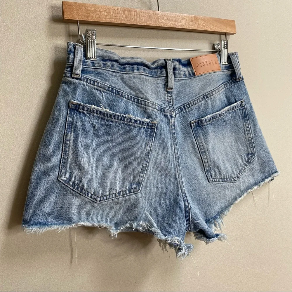 Pistola Light Blue Adam Wash Nova Button Fly Cut-Off High Rise Denim Shorts 26